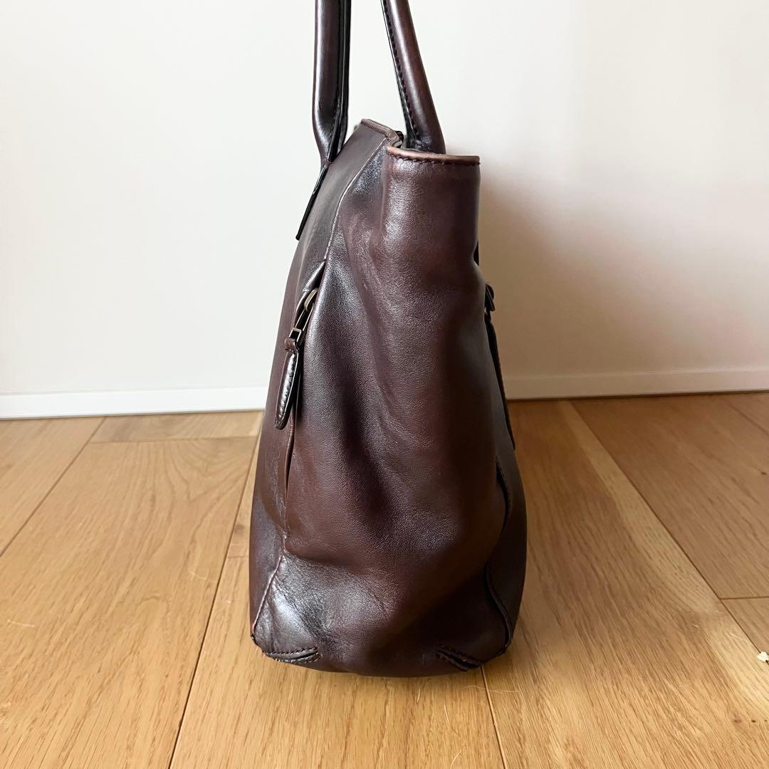 【美品】マザーハウス トートバッグ ビジネス 肩掛け A4 ブラウン レザー