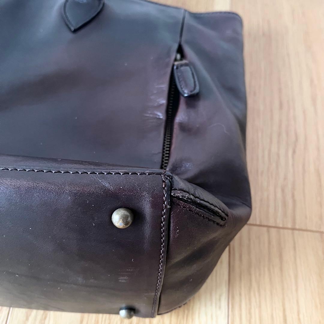 【美品】マザーハウス トートバッグ ビジネス 肩掛け A4 ブラウン レザー