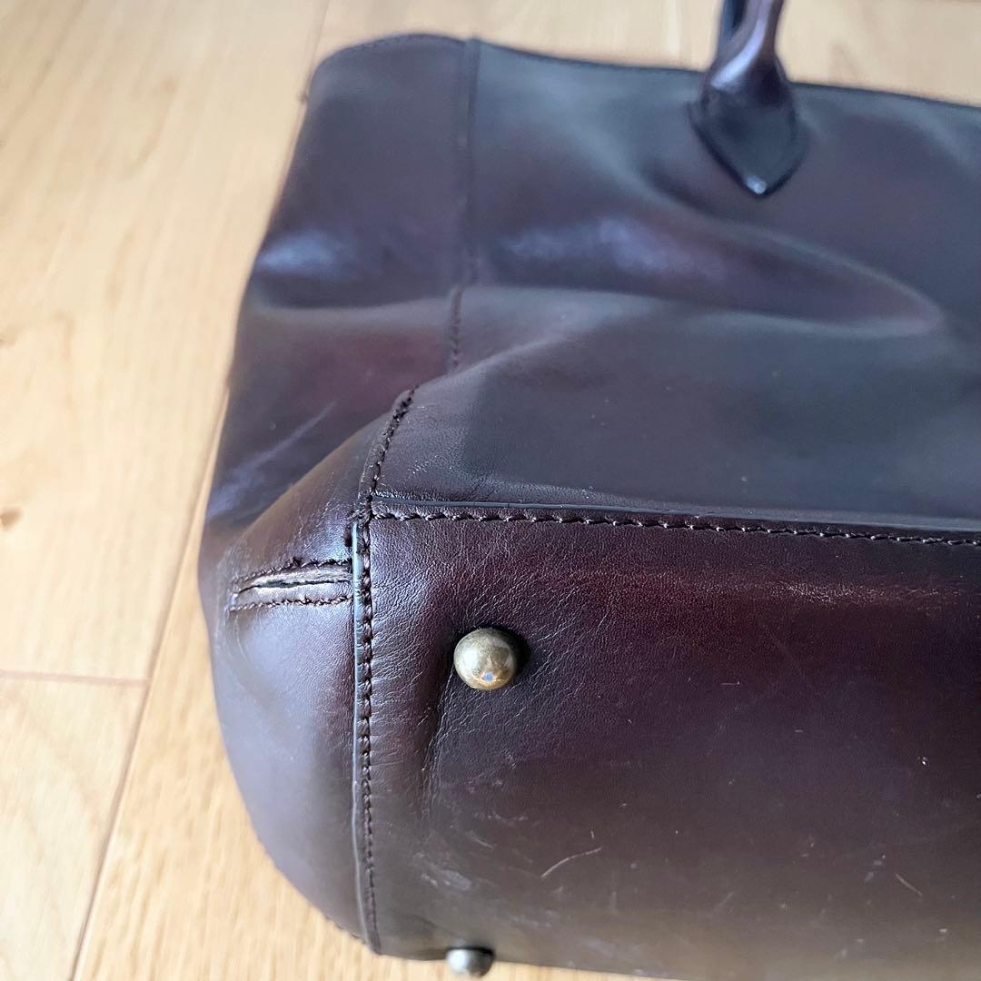 【美品】マザーハウス トートバッグ ビジネス 肩掛け A4 ブラウン レザー