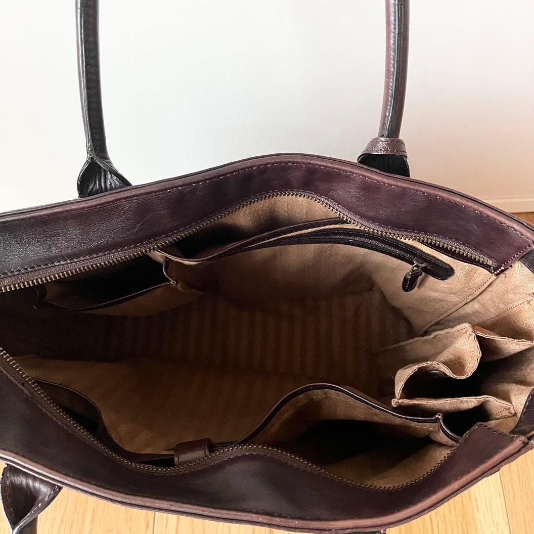 【美品】マザーハウス トートバッグ ビジネス 肩掛け A4 ブラウン レザー