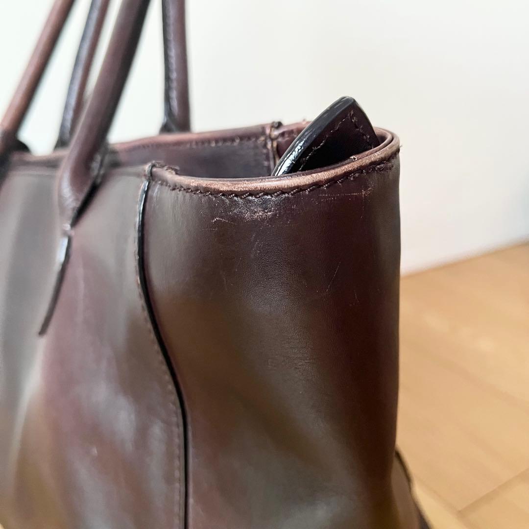 【美品】マザーハウス トートバッグ ビジネス 肩掛け A4 ブラウン レザー