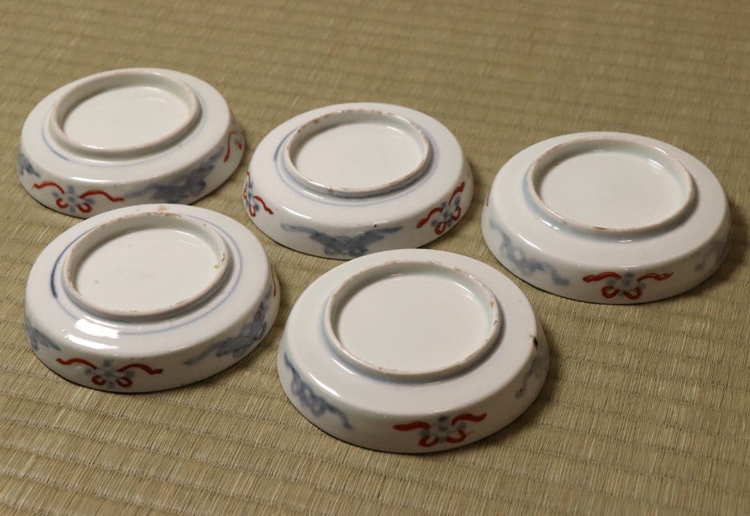 【CM20】古伊万里 竹鳥図 色絵 小皿 五客 11.9cm 小紋 錦手 金彩