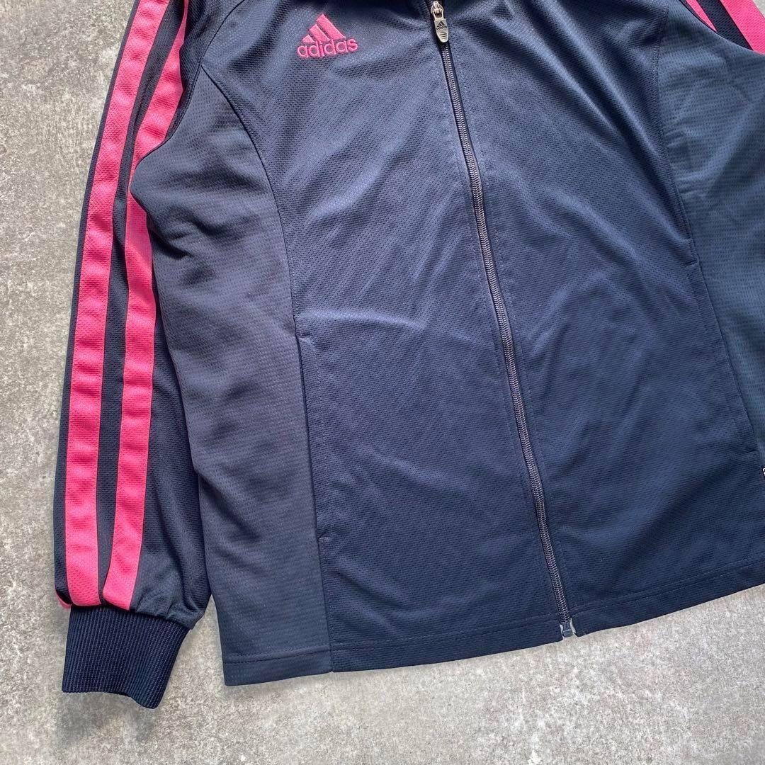 00's adidas セットアップジャージ【M】トラックジャケット　紺　ピンク