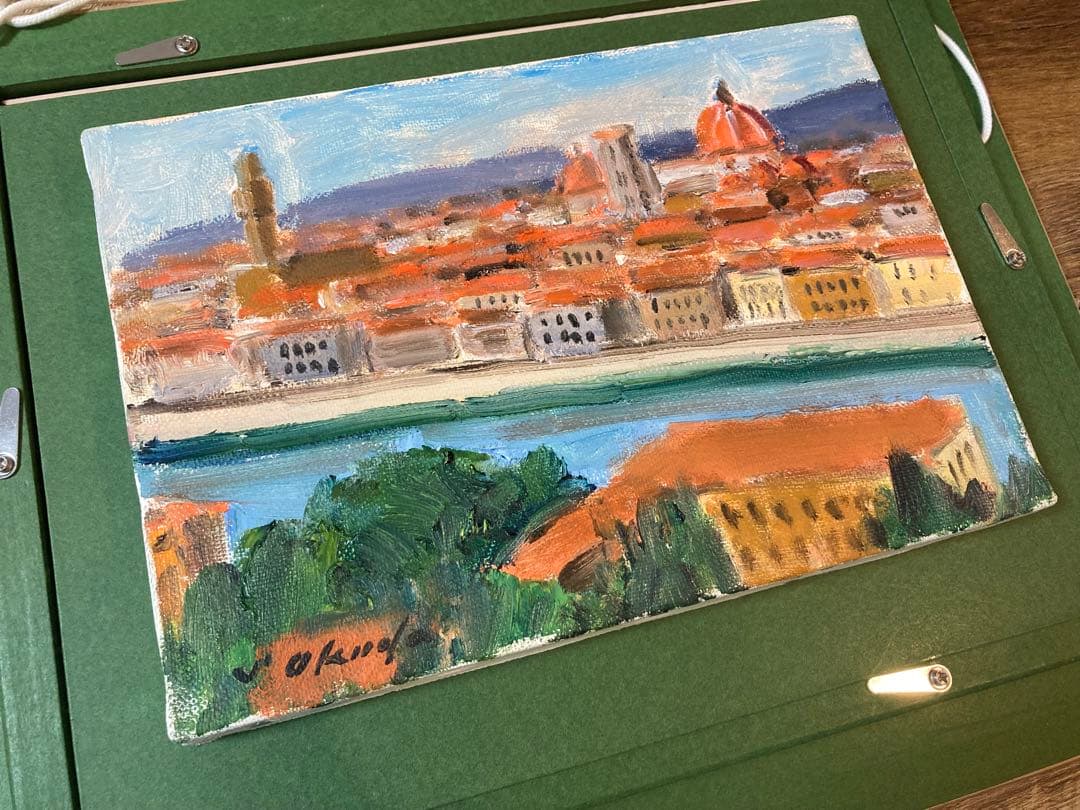 奥田省一　フィレンツェ　油絵　絵画　専用額縁付き