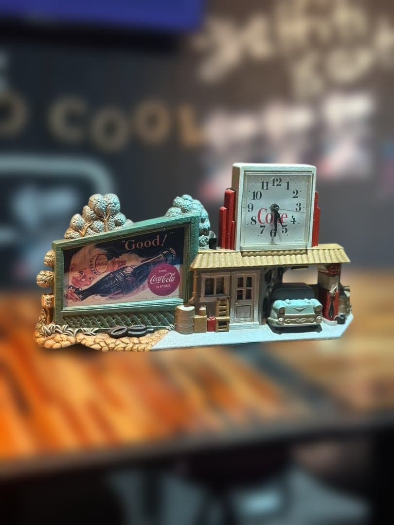 【希少】コカ・コーラ ヴィンテージ 置時計 ガソリンスタンド ジオラマ レトロ