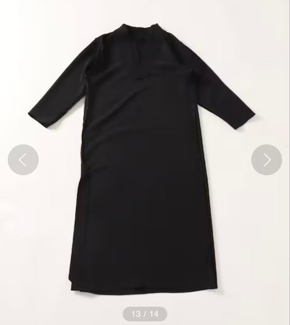 AP STUDIO スリットネックドレス ロングワンピース 3.5万 黒 長袖