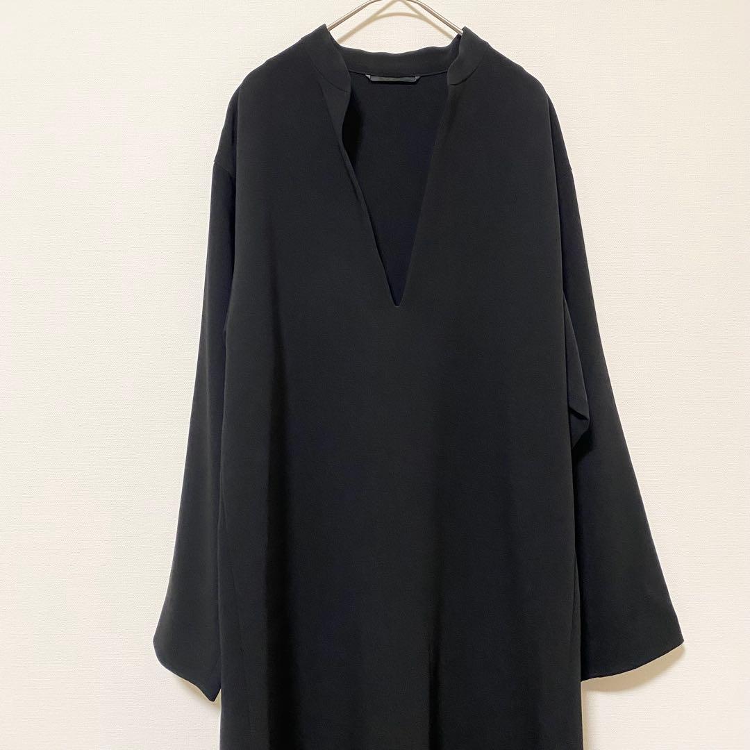 AP STUDIO スリットネックドレス ロングワンピース 3.5万 黒 長袖