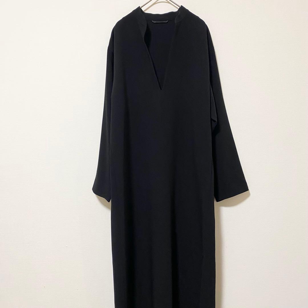 AP STUDIO スリットネックドレス ロングワンピース 3.5万 黒 長袖