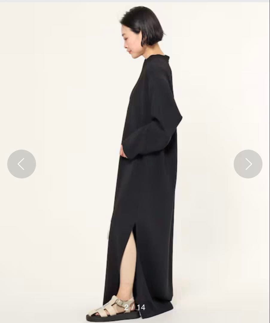 AP STUDIO スリットネックドレス ロングワンピース 3.5万 黒 長袖