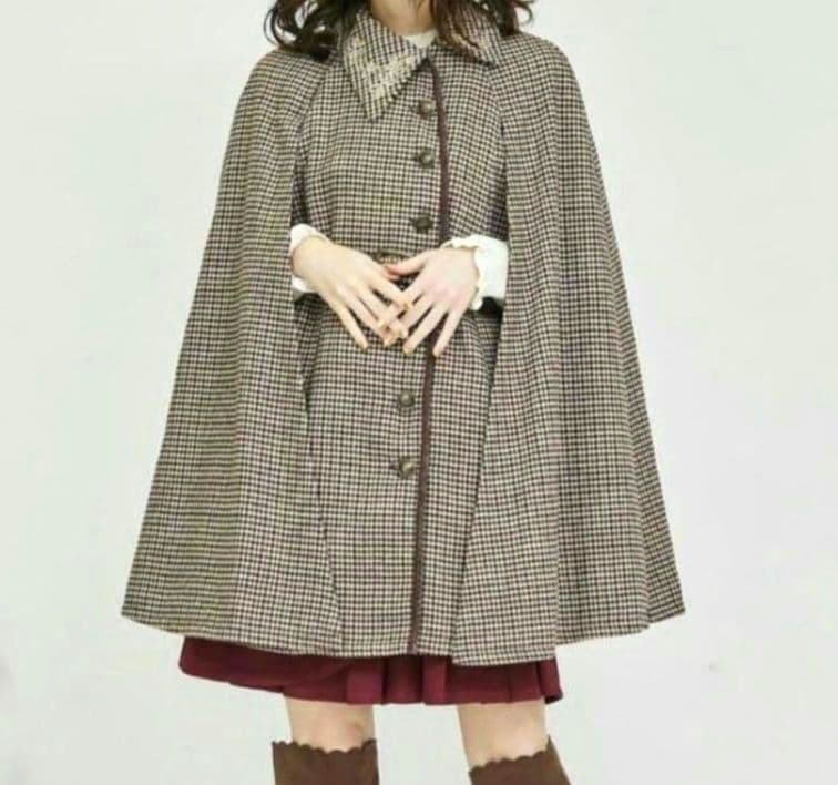 新品タグ付 axes femme アクシーズファム 連釦ケープコート千鳥格子