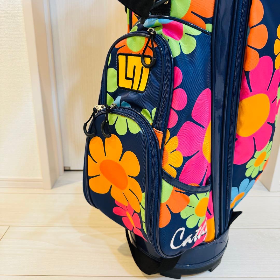 美品 ラウドマウス キャディバッグ 花柄 ゴルフバッグ ネイビー