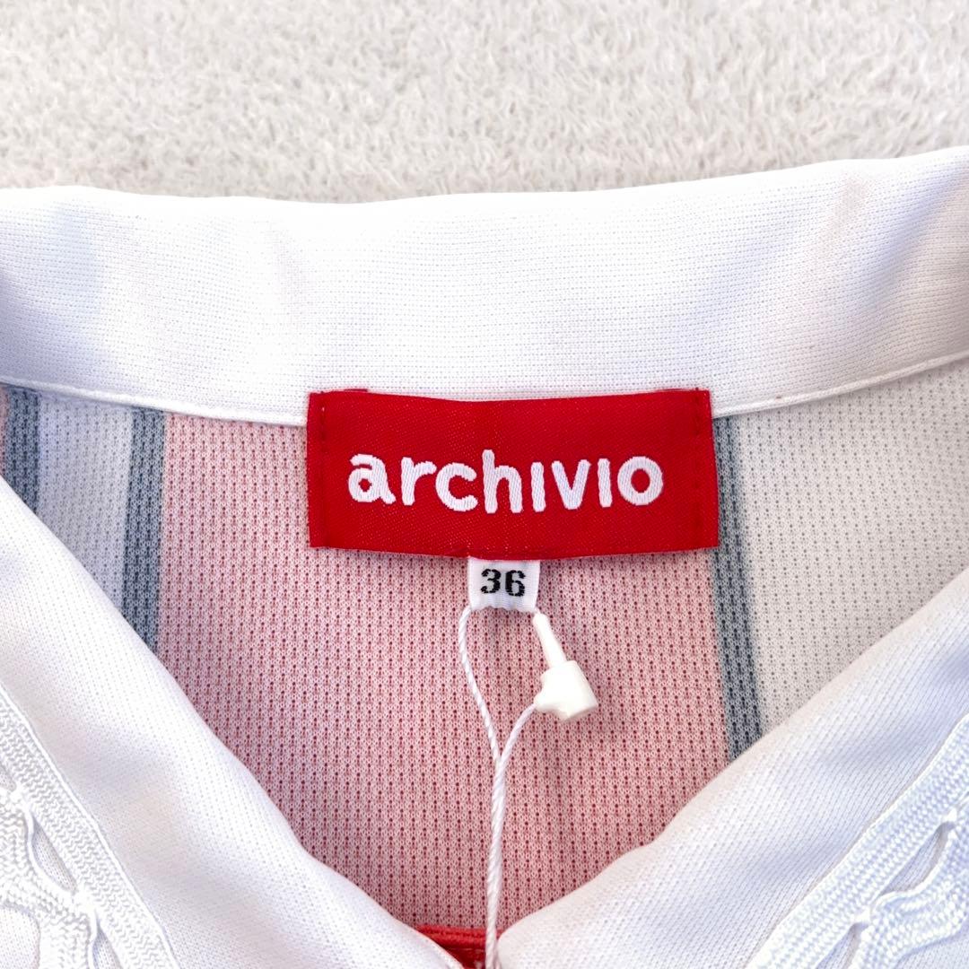 新品【archivio】ゴルフ ノースリーブ ポロシャツ ストライプ ロゴ 36