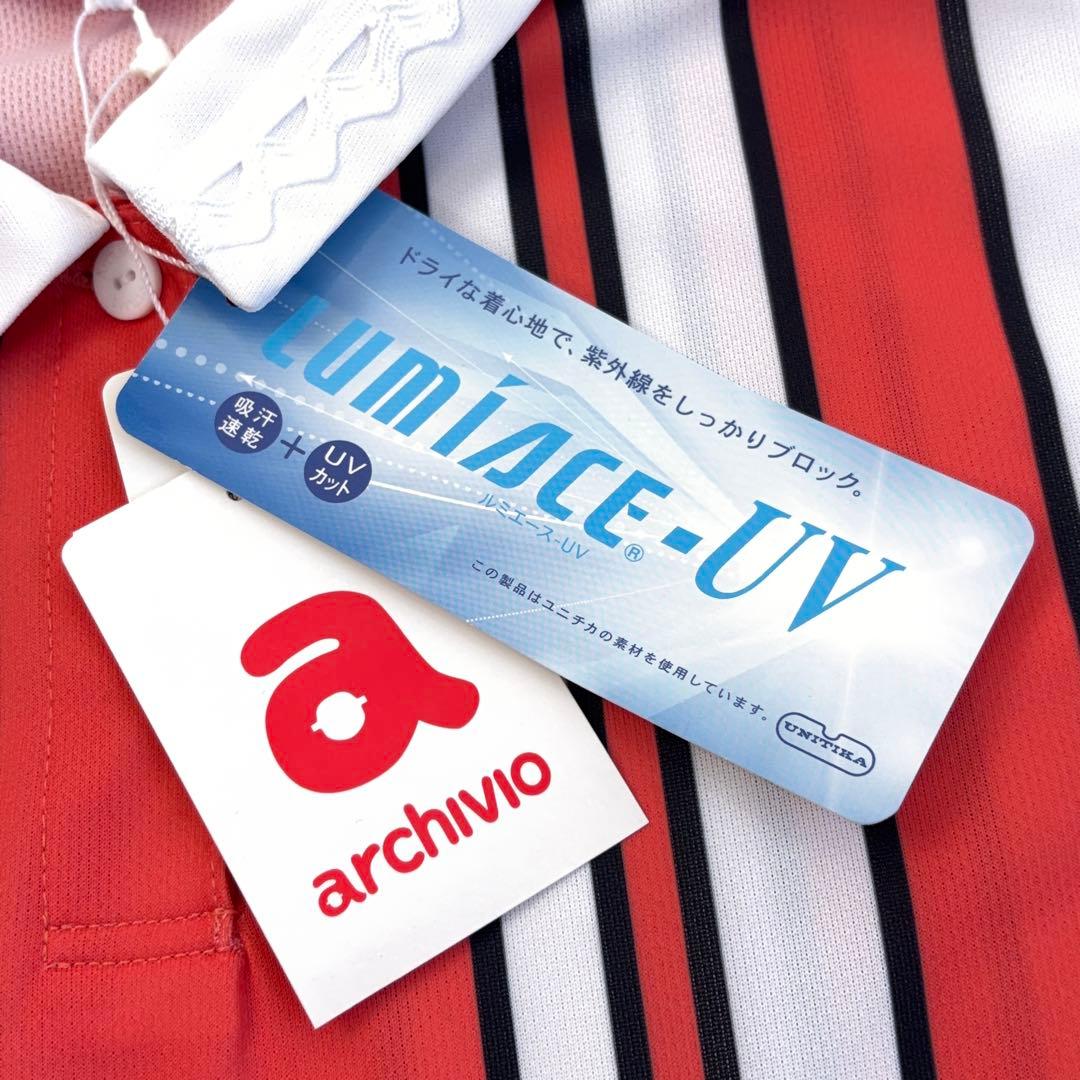 新品【archivio】ゴルフ ノースリーブ ポロシャツ ストライプ ロゴ 36