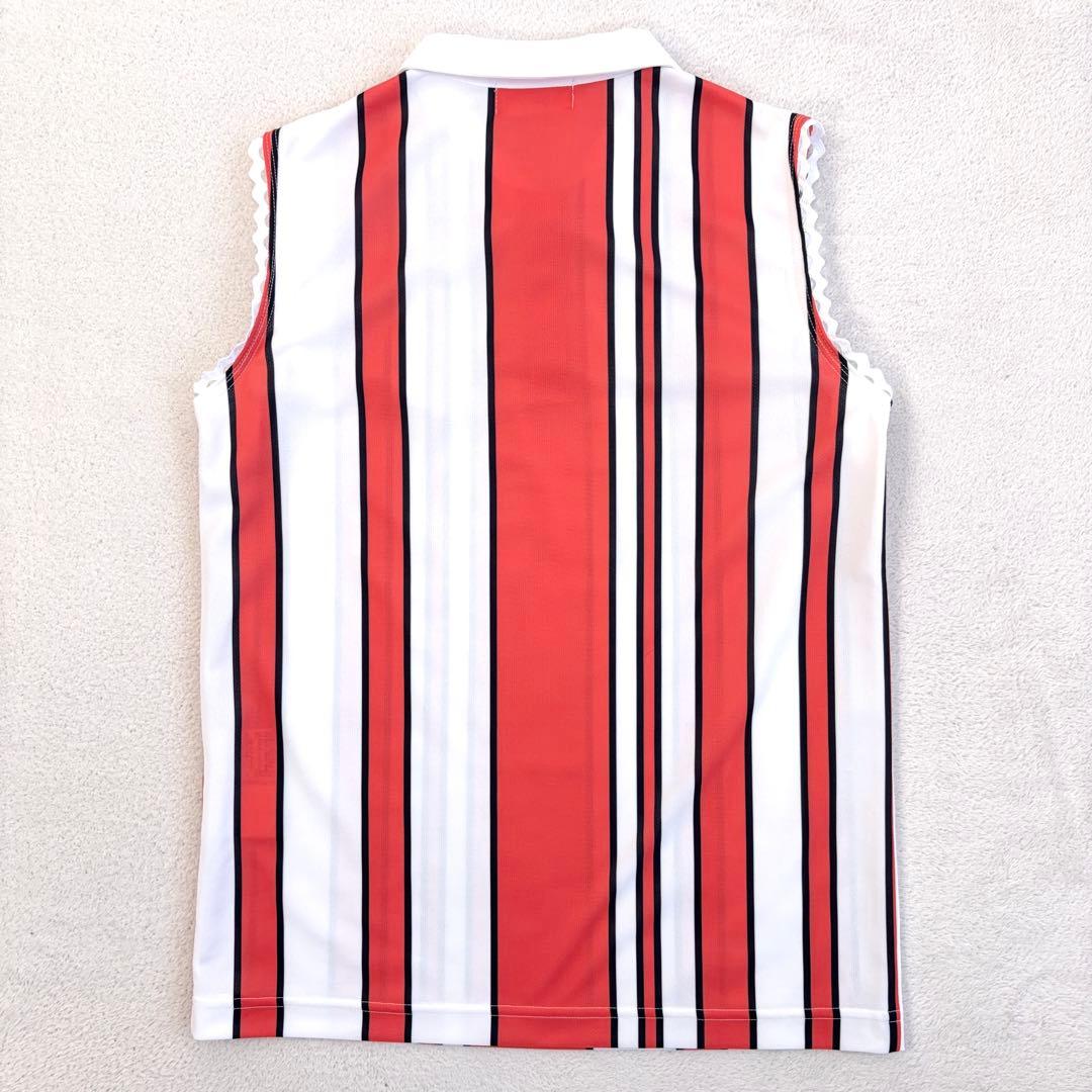 新品【archivio】ゴルフ ノースリーブ ポロシャツ ストライプ ロゴ 36