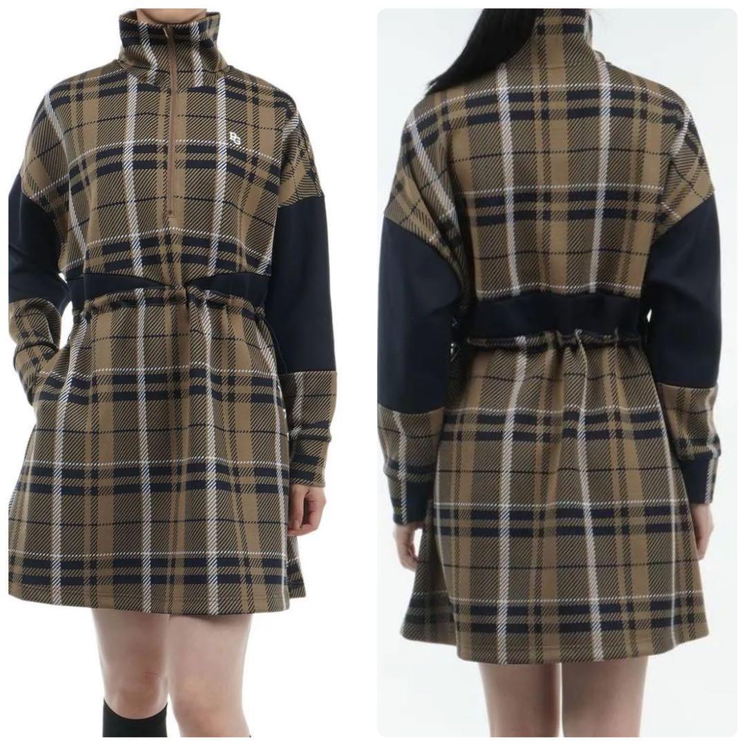 新品　パーリーゲイツ　近年　23年モデル　チェック　ワンピース　ニット　ベージュ