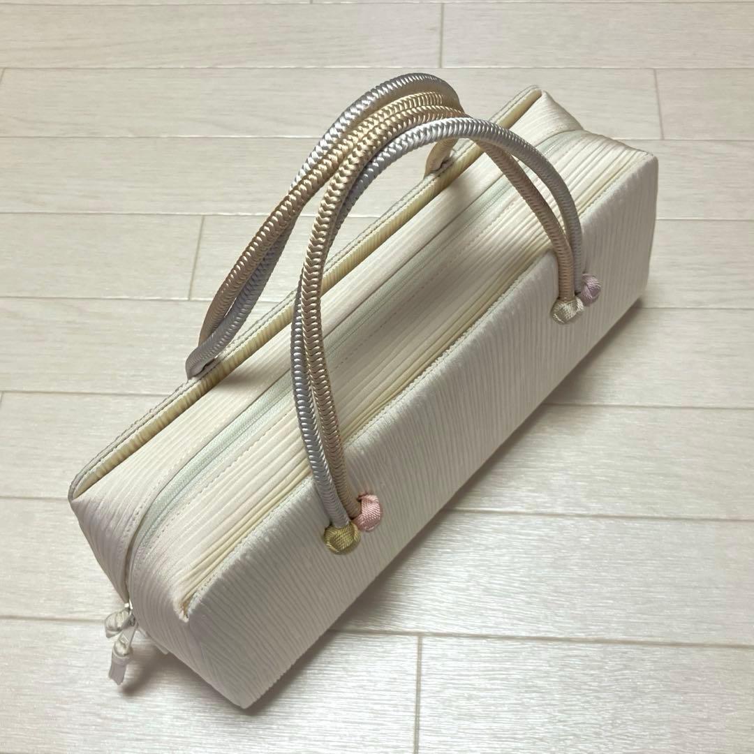 《美品》衿秀　利休バッグ　和装バッグ　小田巻　アイボリー　絹100%