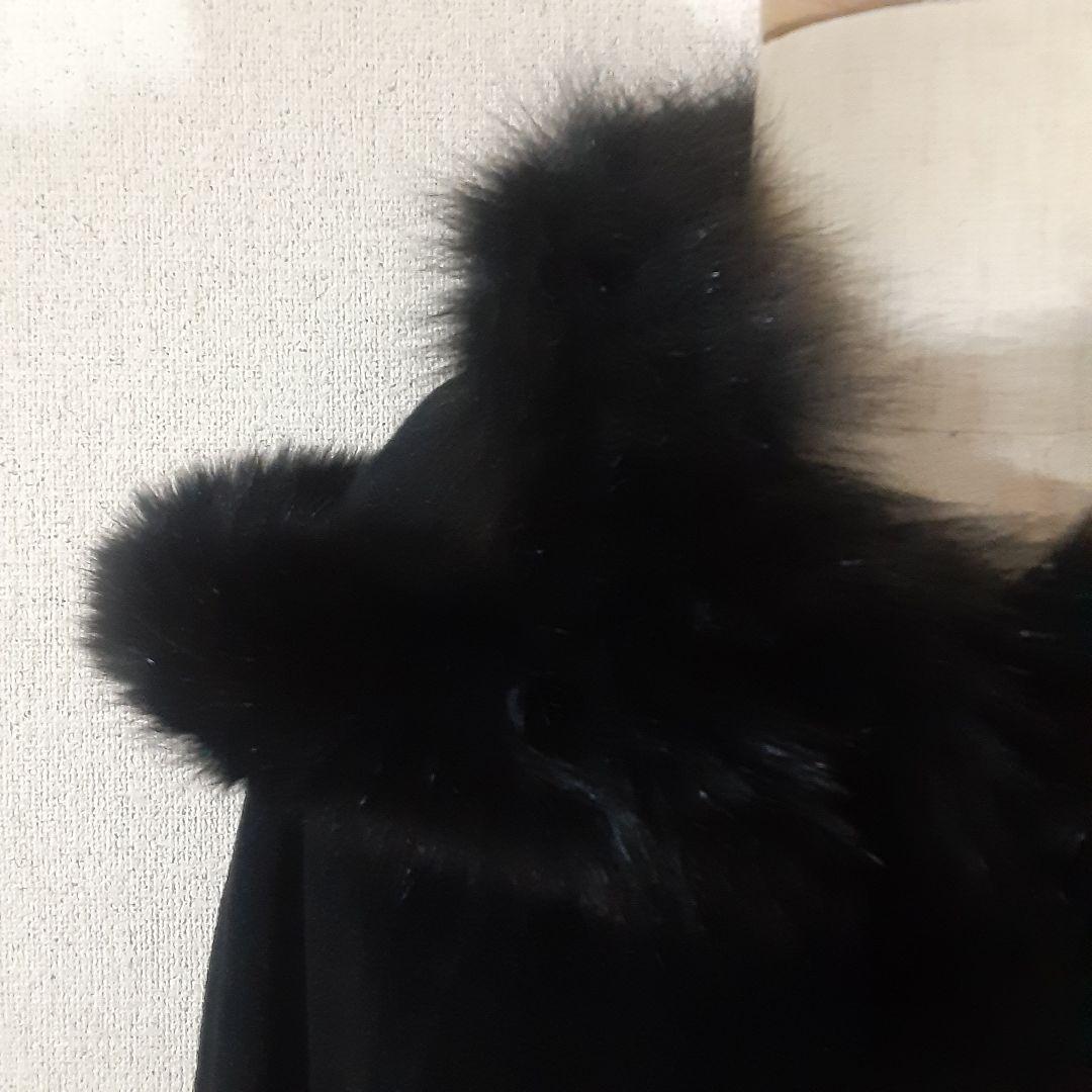ロブアート　極美品　アンゴラ　リアルファー　フード付きケープコート　黒　日本製