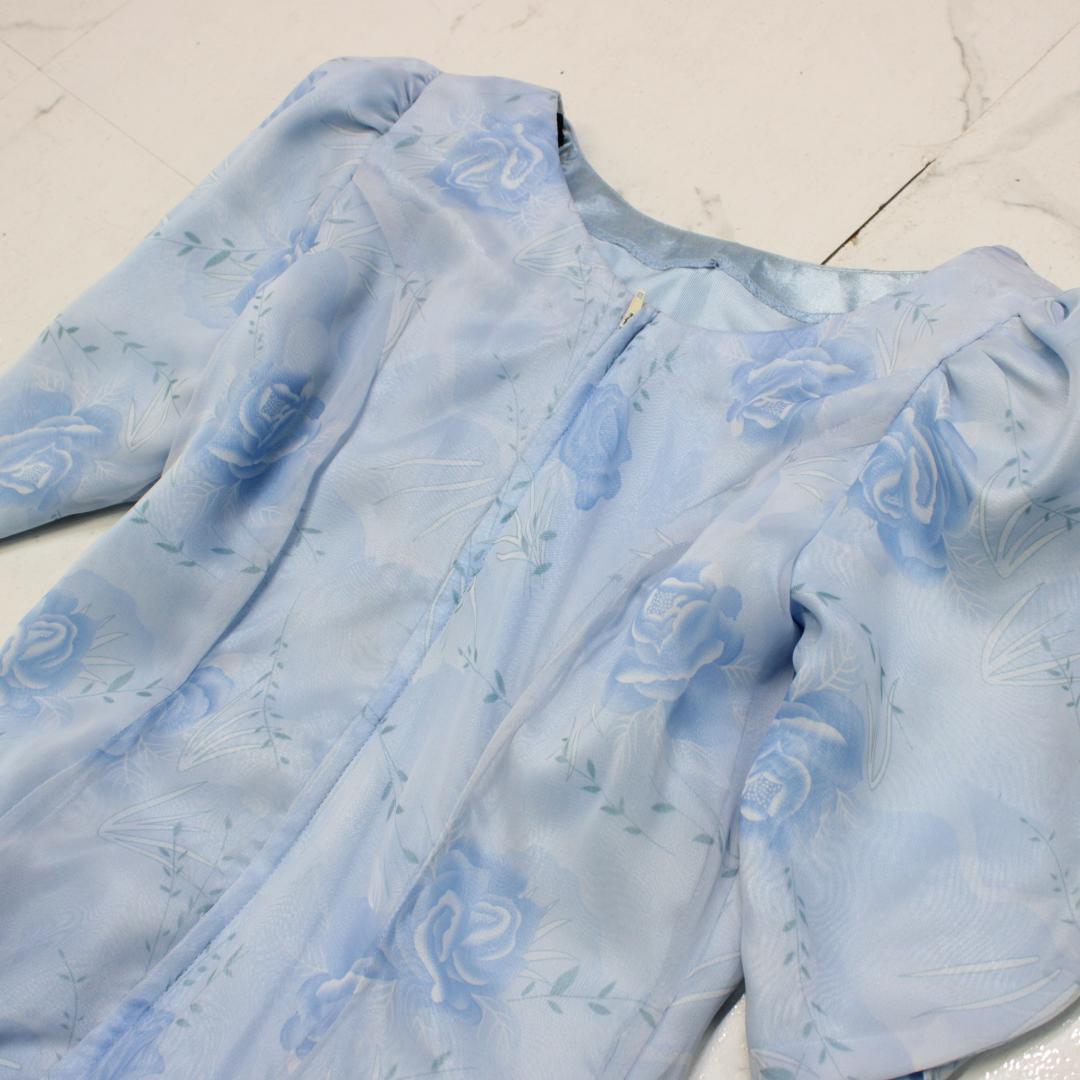 【美品 社交ダンス衣装】ワンピース ドレス 花柄 水色 ライトブルー