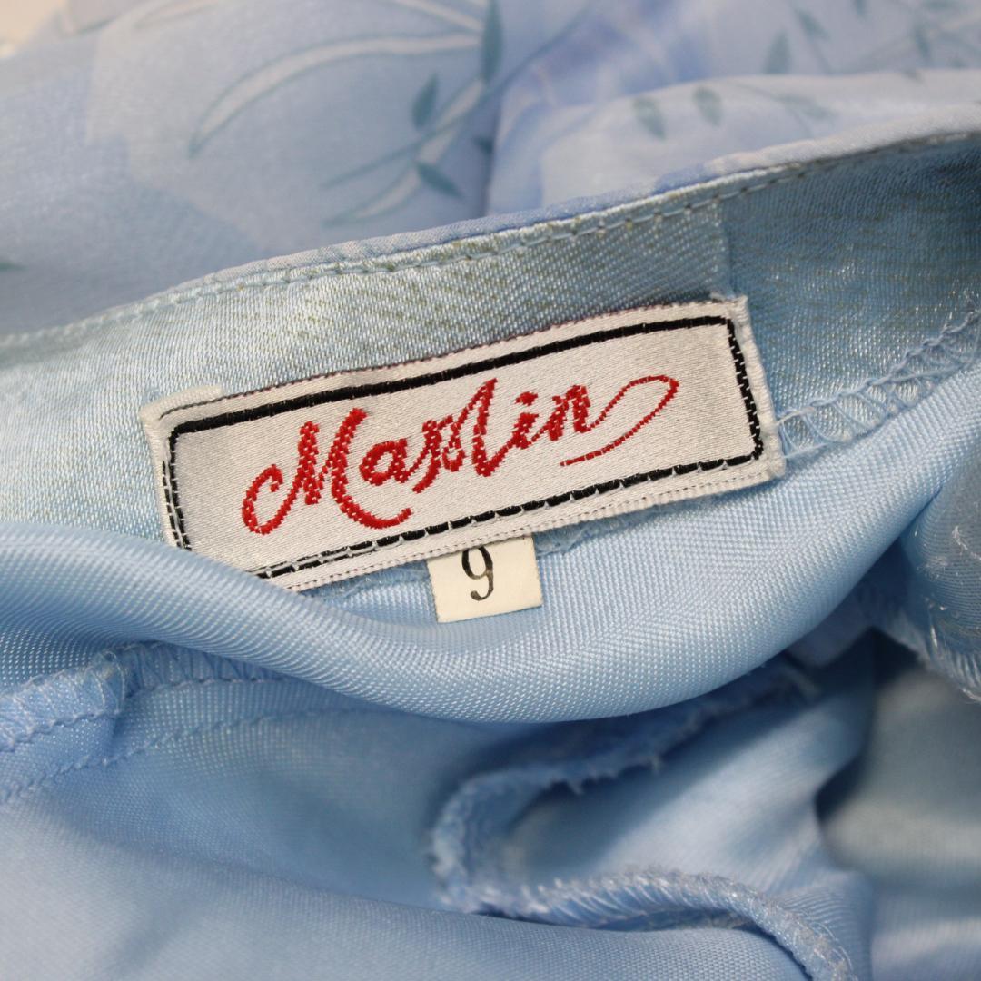 【美品 社交ダンス衣装】ワンピース ドレス 花柄 水色 ライトブルー