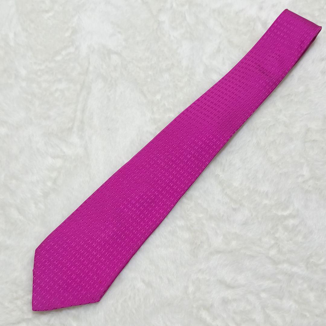 HERMES エルメス ネクタイ メンズ ピンク H総柄 モノグラム ファソネ