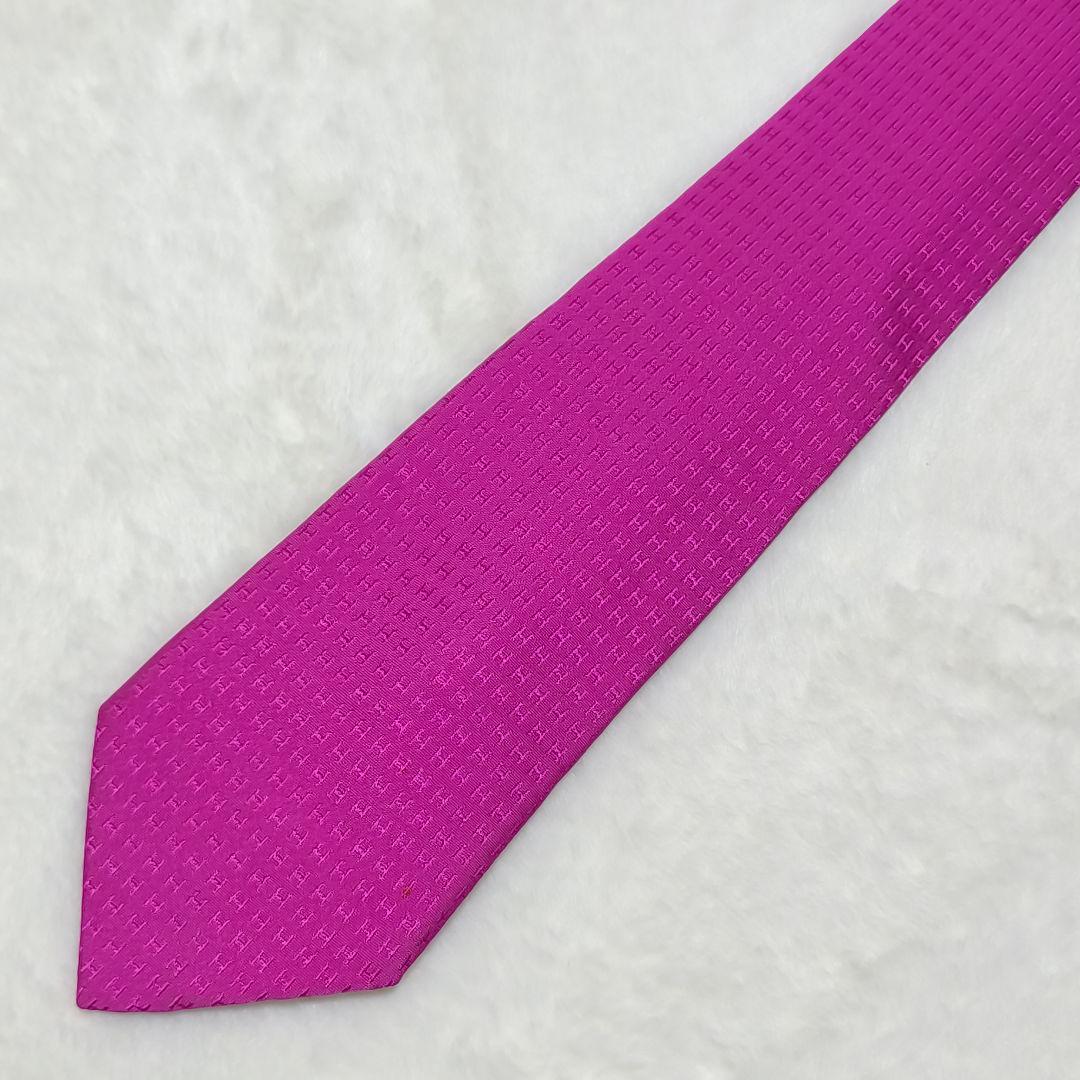 HERMES エルメス ネクタイ メンズ ピンク H総柄 モノグラム ファソネ
