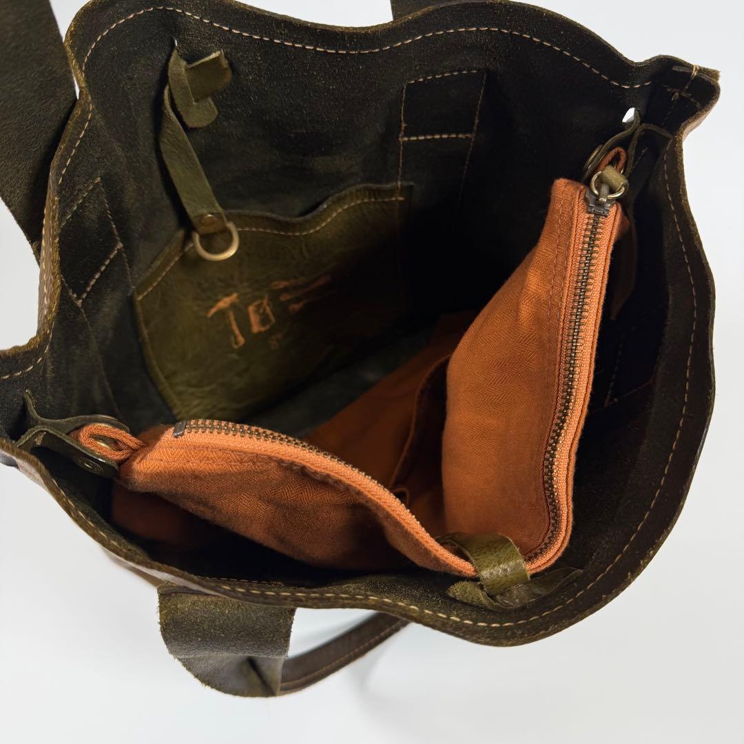 【美品】【希少】ダンゲンテン　トートバッグ　ゴートヌメ　バイカラー　カーキ