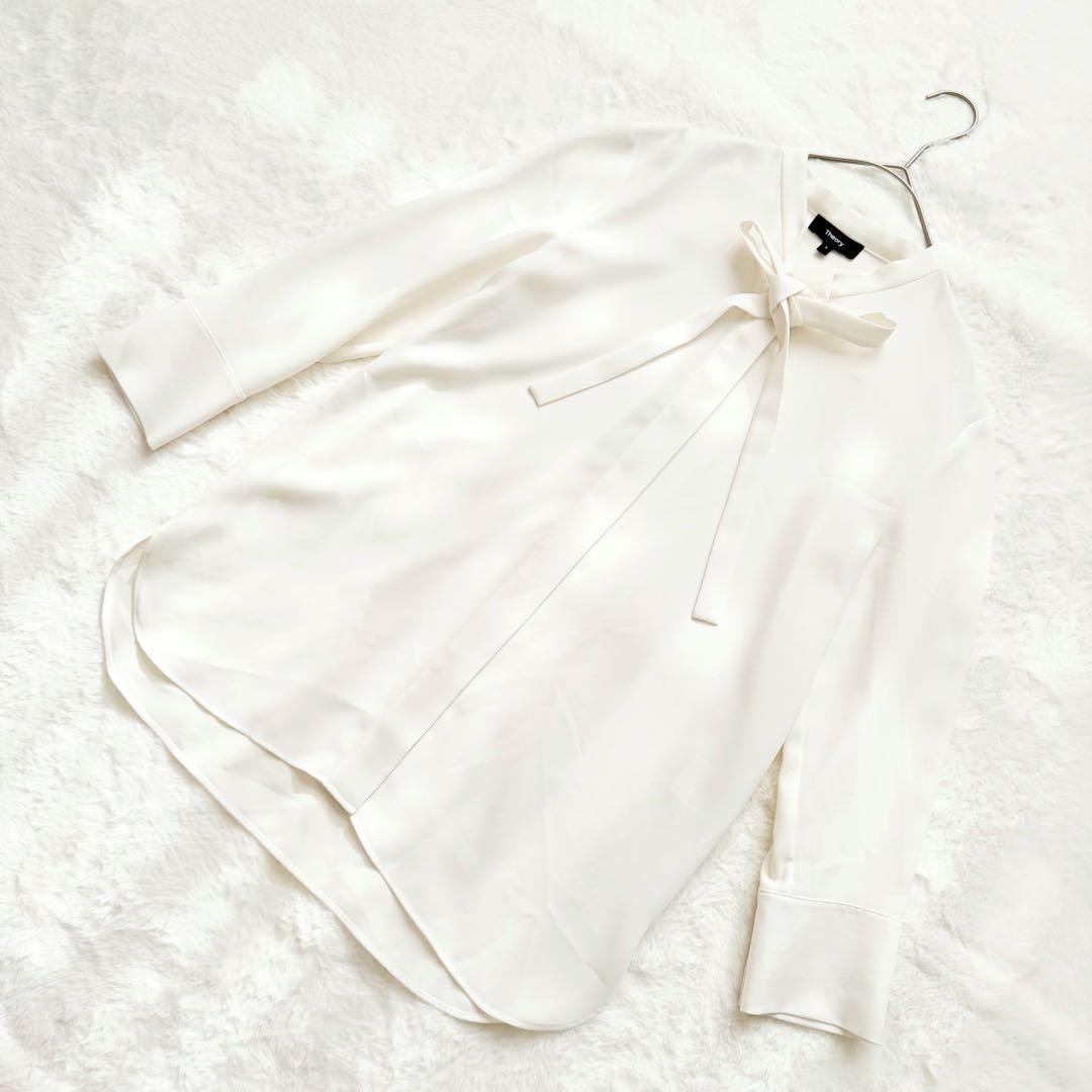 美品✨セオリー　ジョーゼットタイブラウス　長袖　アイボリー　Sサイズ　ボウタイ