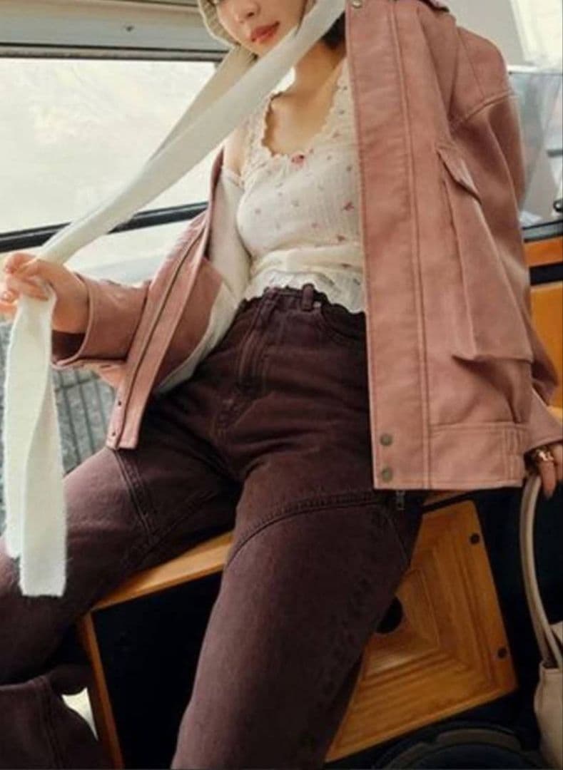 新品同様 LILY BROWN 24aw ヴィンテージレザーブルゾン PNK