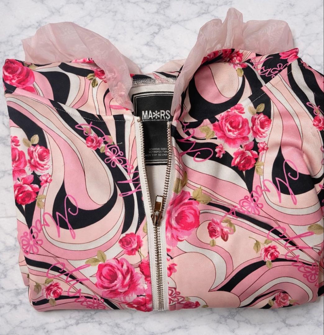 MA＊RS オリジナル柄 プリントパーカー ピンク　ブラック マーズ