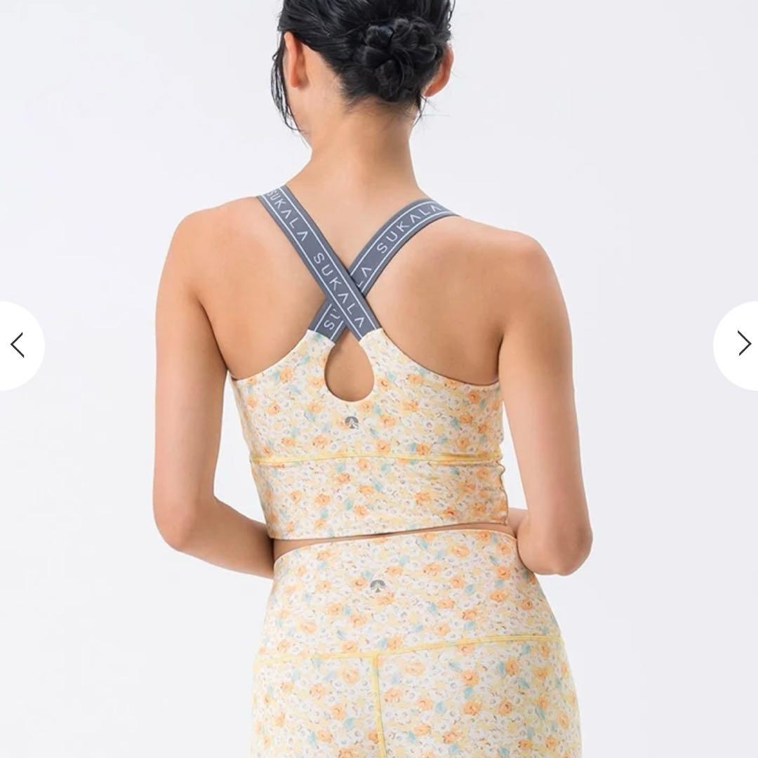 フラワーガーデンプリントクロスロゴブラトップ、クリームオレンジ　Mサイズ