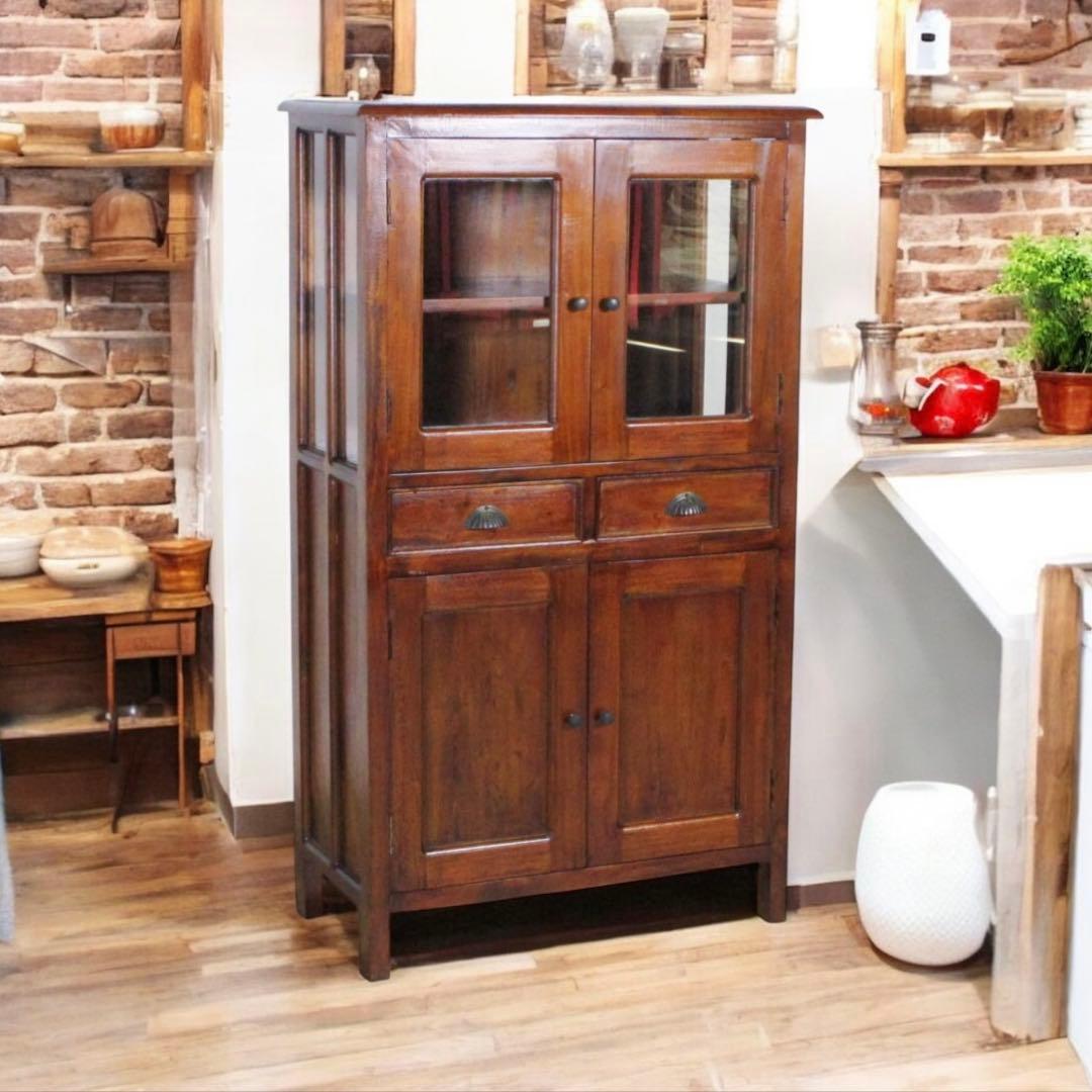 F 新品 アジアン キャビネット リビング収納 書斎 本棚 食器棚 カントリー