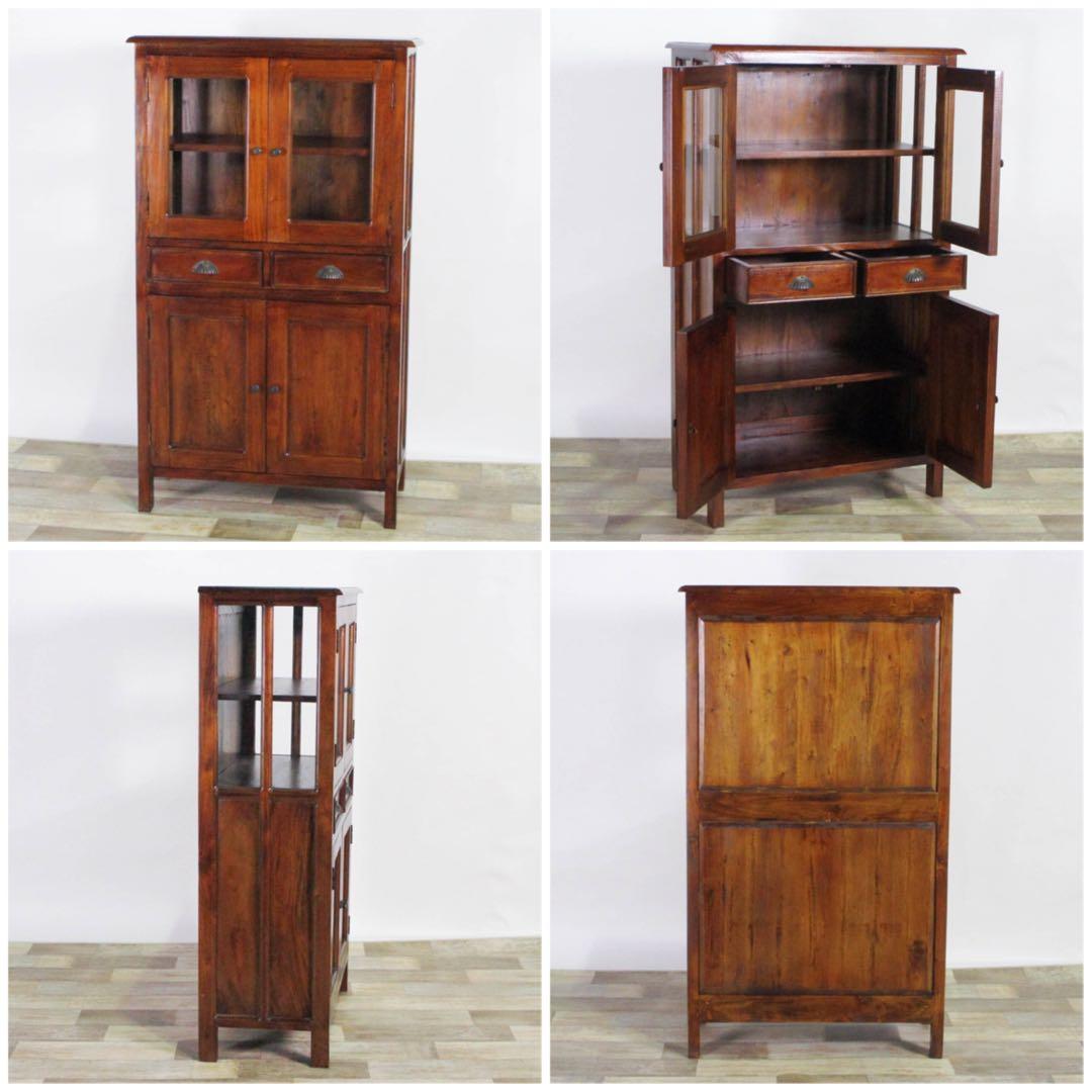 F 新品 アジアン キャビネット リビング収納 書斎 本棚 食器棚 カントリー