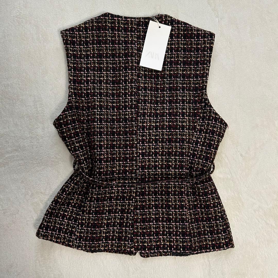 新品未使用　タグ付き　ZARA ベルト付きテクスチャーベスト ツイードベスト