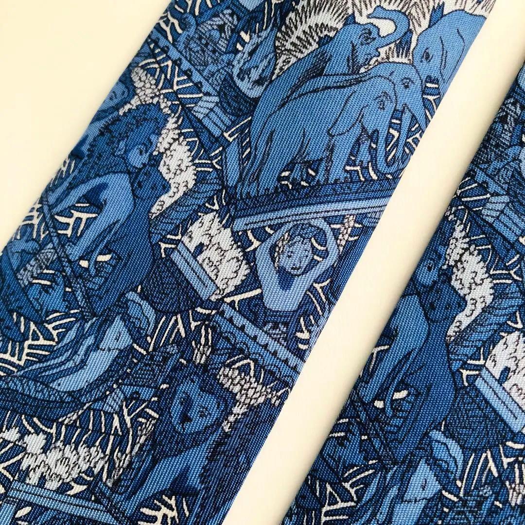 HERMES ネクタイ スカーフ柄 ブルー
