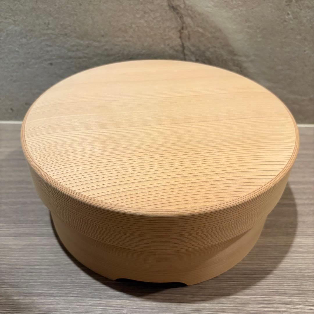 [新品未使用]栗久　3合浅型おひつ　曲げわっぱ　しゃもじ付き