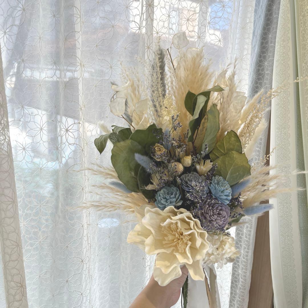 ドライフラワーブーケ　ウェディングブーケ　ブルー系ブーケ　ブートニア付き❣️