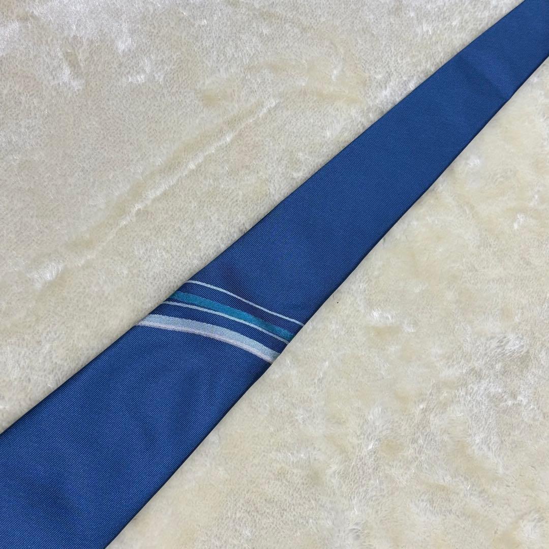 希少❗️新品箱付き✨フェラガモ　ソリッドタイ　無地×ストライプ　水色ブルー　光沢感