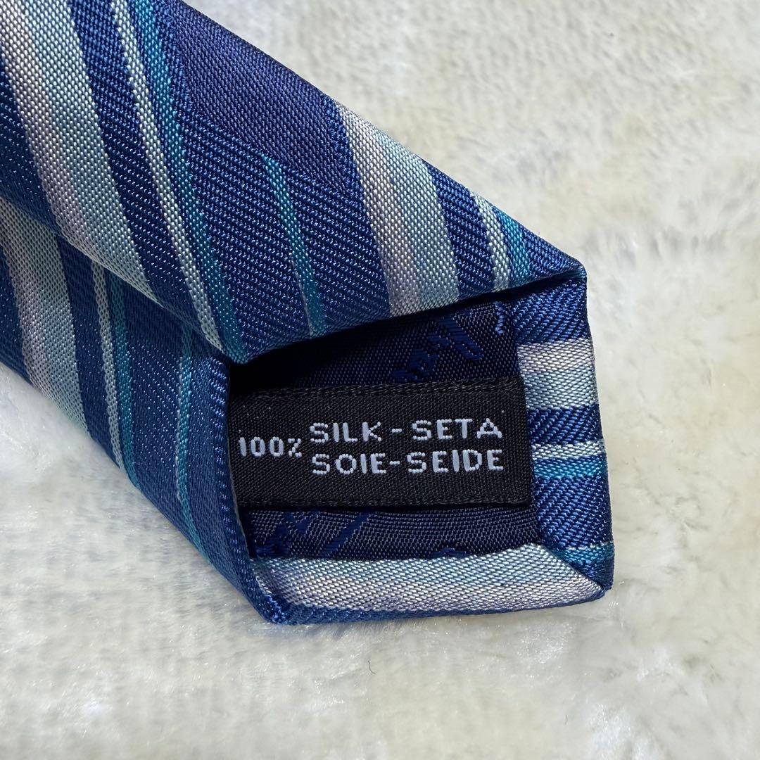 希少❗️新品箱付き✨フェラガモ　ソリッドタイ　無地×ストライプ　水色ブルー　光沢感