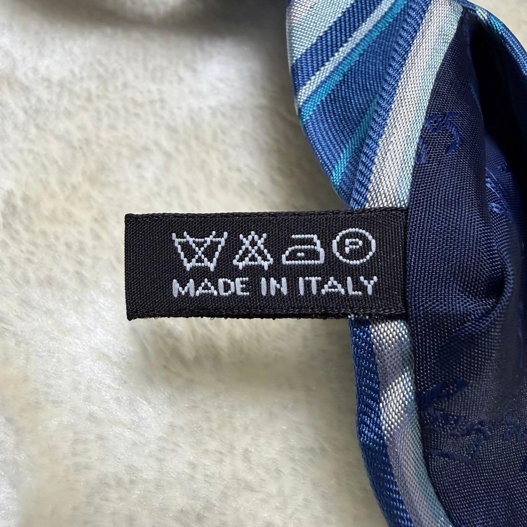 希少❗️新品箱付き✨フェラガモ　ソリッドタイ　無地×ストライプ　水色ブルー　光沢感