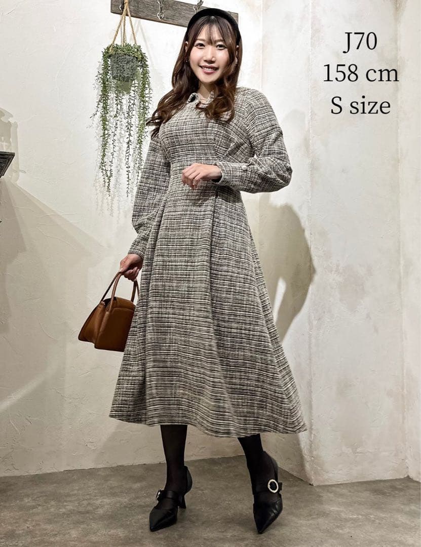 CINEMATIQ 2WAY ストレッチ ツイードワンピース ベージュ