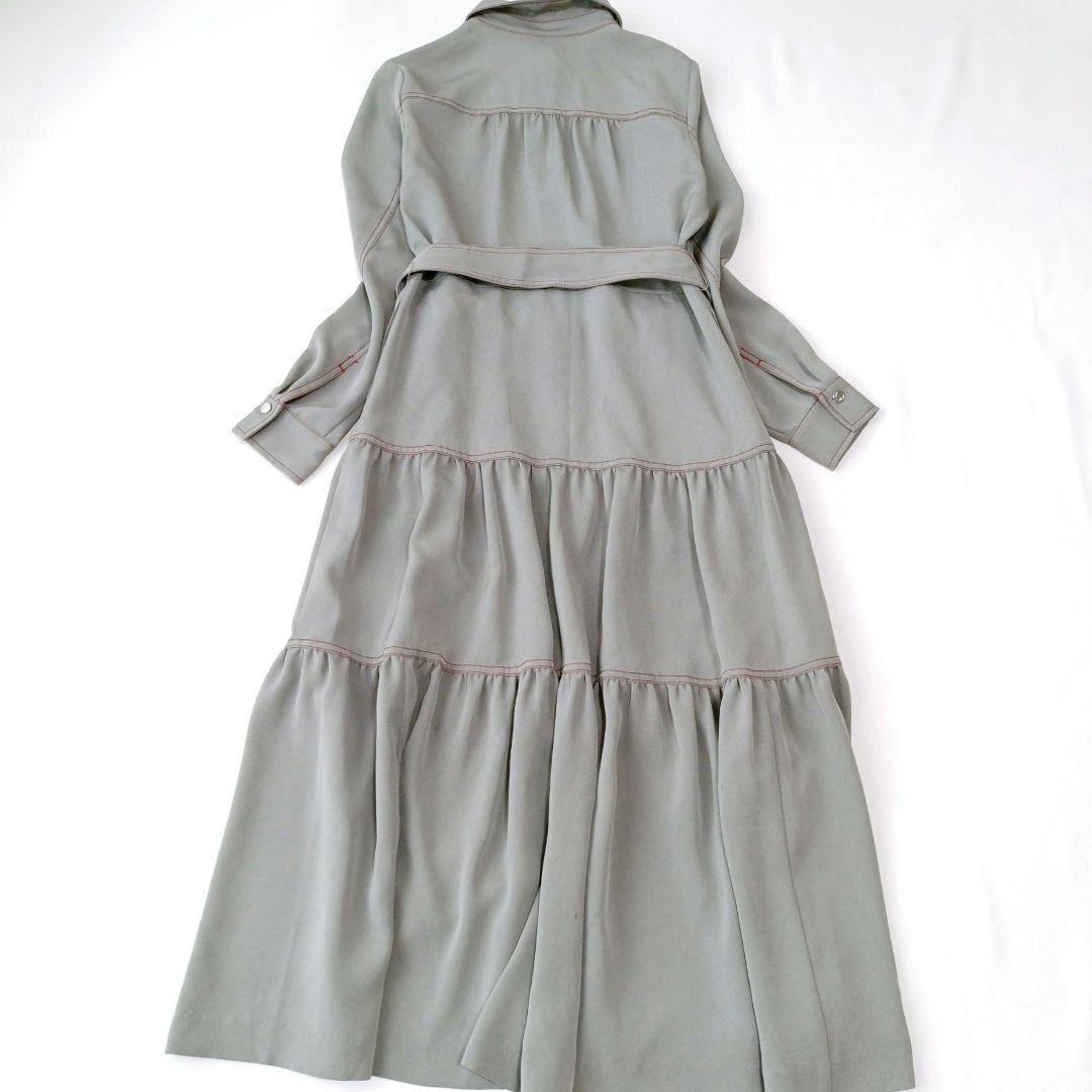 【グレースクラス】ロングワンピース　 バイカラー ティアード　ベルト　マキシ丈