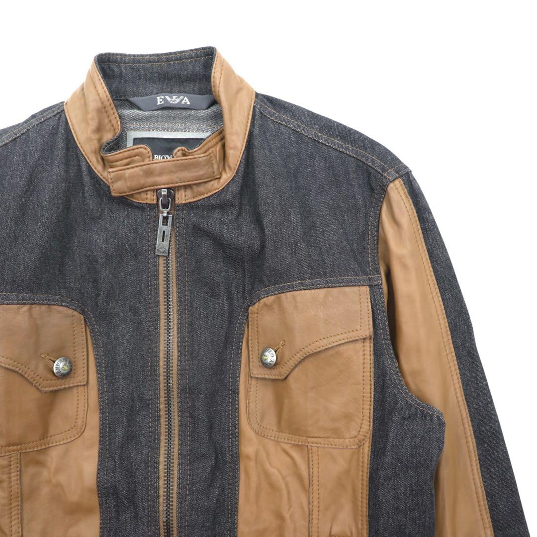 【希少】エンポリオアルマーニ デニム切替 レザーライダースジャケット ブルゾン