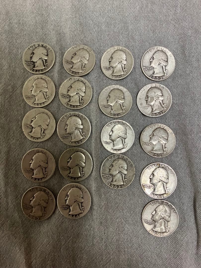 福*ん様 アメリカ 25セント銀貨　（銀90%） 19点まとめ売り！　※バラ売り