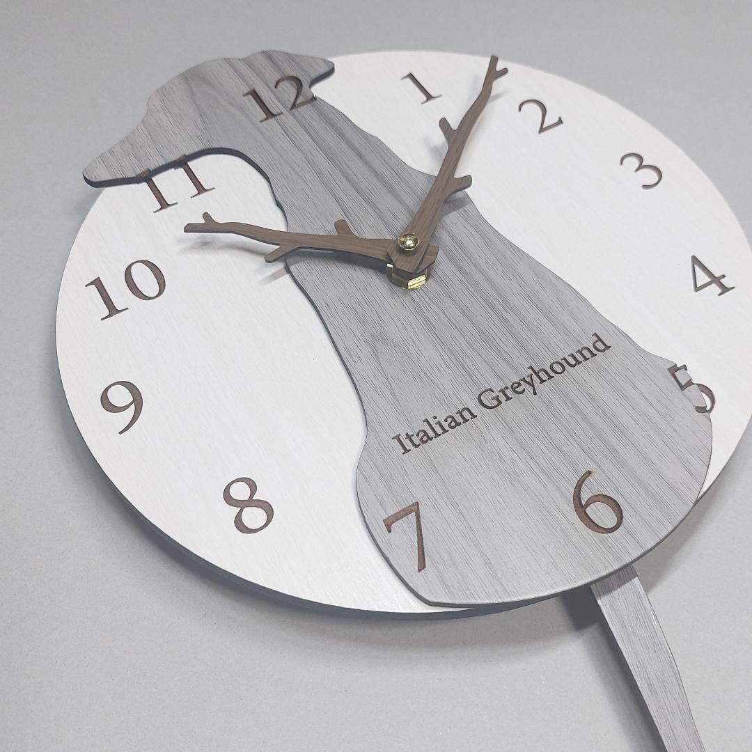 大版【限定値下げ】名入れ　しっぽ 振り子・はみ出し掛時計 イタグレ　グレー