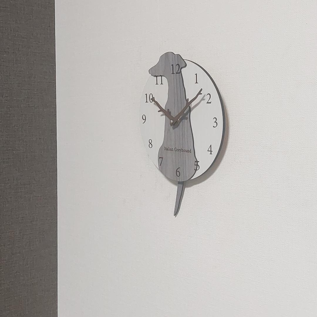 大版【限定値下げ】名入れ　しっぽ 振り子・はみ出し掛時計 イタグレ　グレー