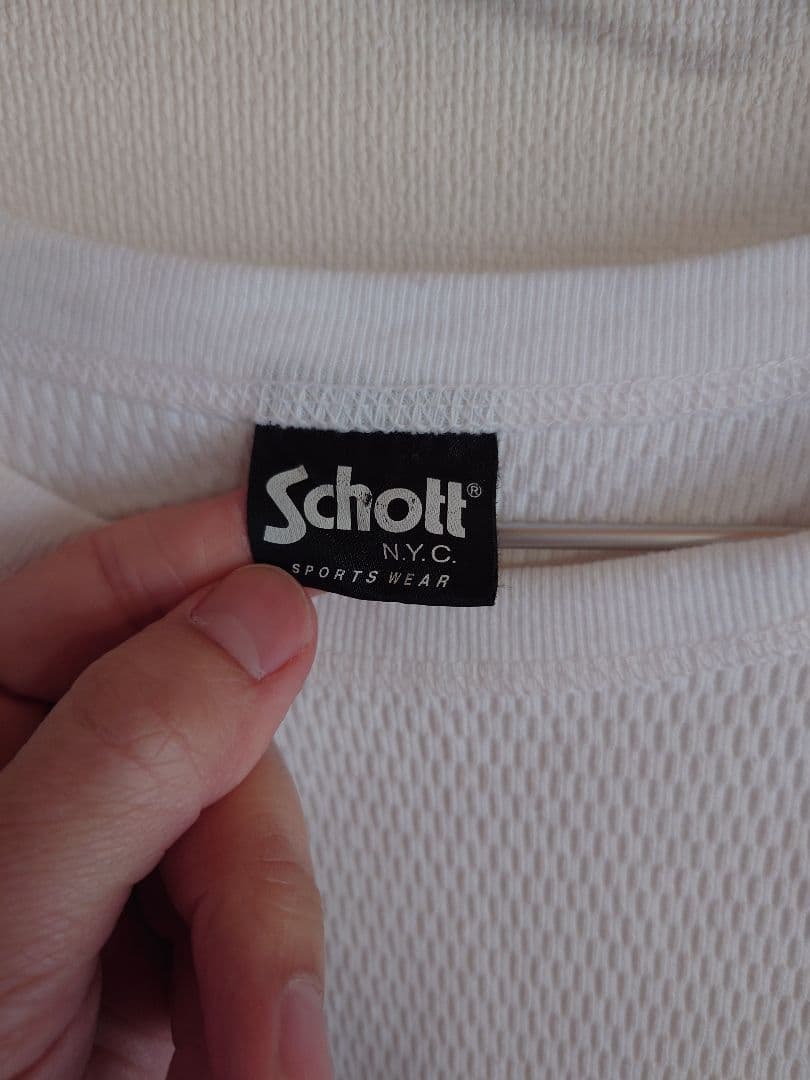 Schott メッシュ長袖 カットソー　Tシャツ ホワイト　サーマル　ワッフル
