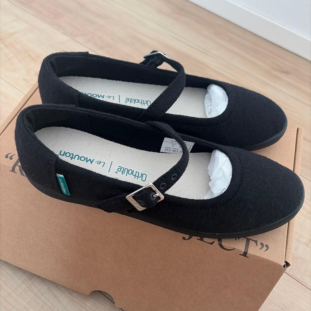 ルムトン LeMouton ブラック フラットシューズ 23.0cm ストラップ