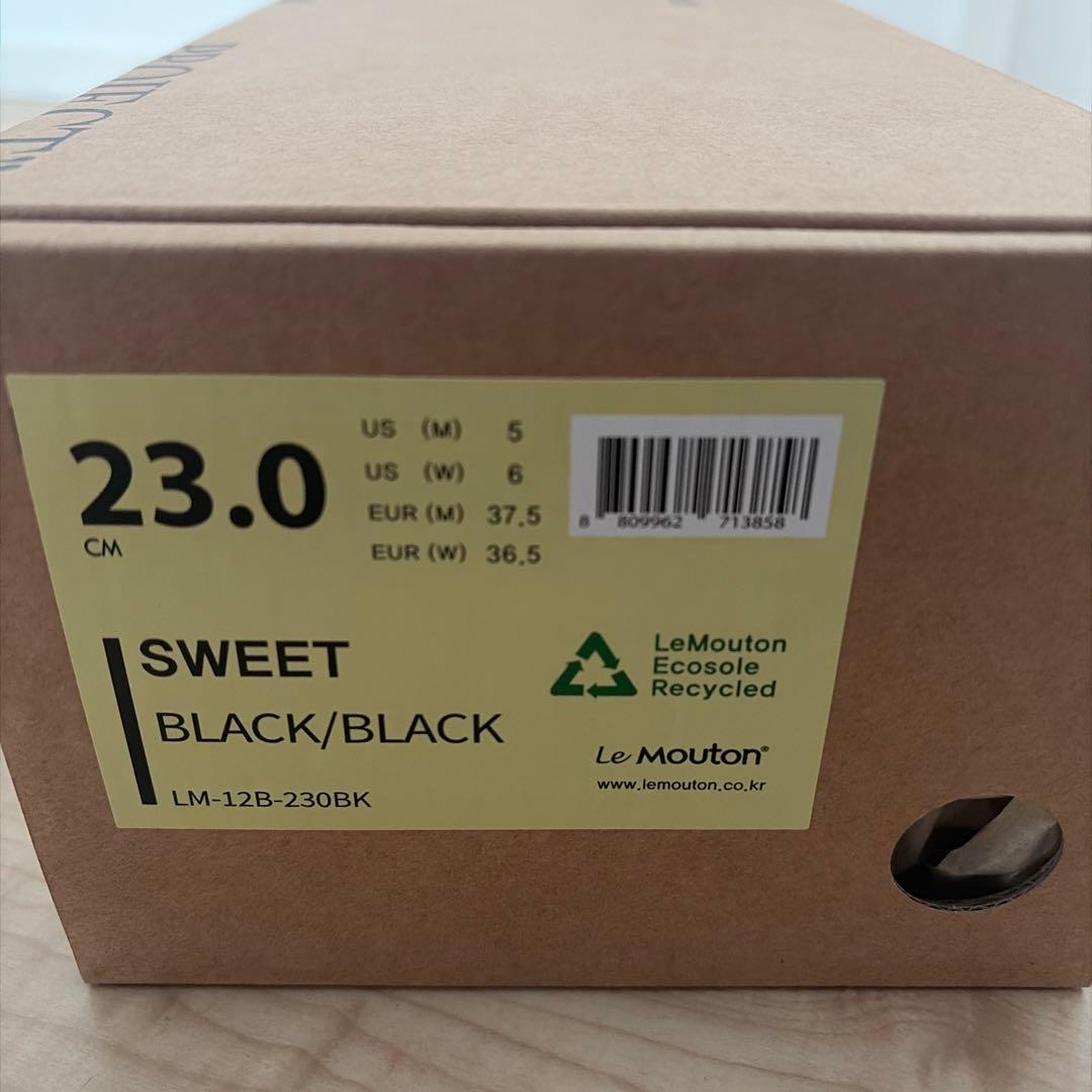 ルムトン LeMouton ブラック フラットシューズ 23.0cm ストラップ