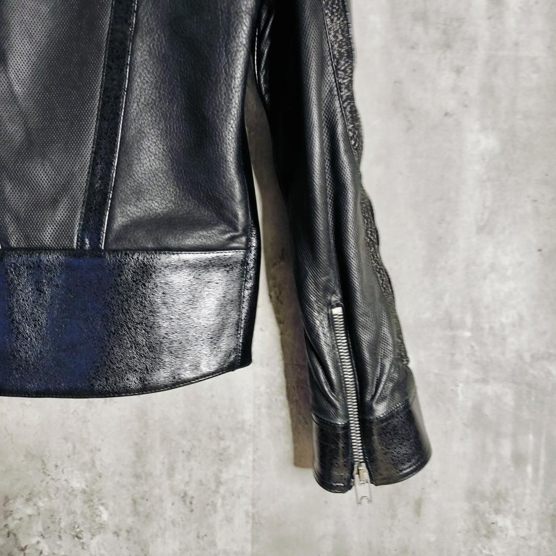 【美品・異素材切替】バレンシアガ 羊革×牛革 レザーダブルライダースジャケット