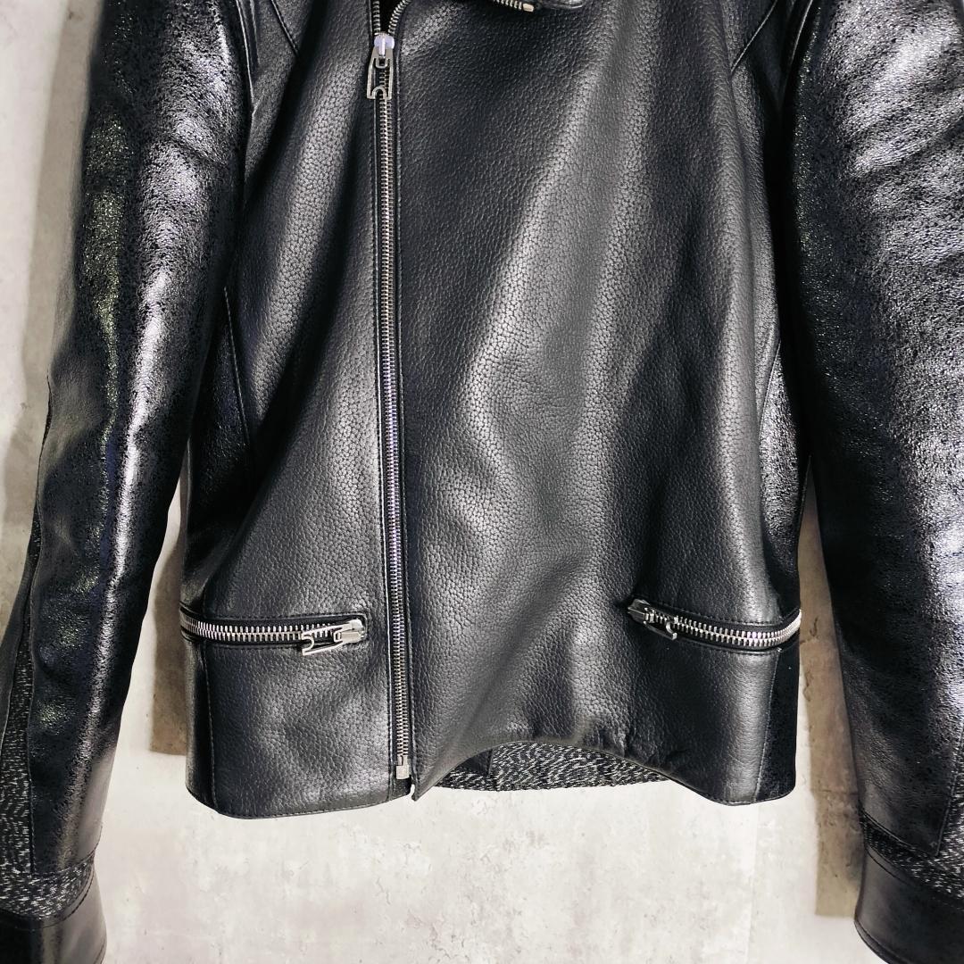 【美品・異素材切替】バレンシアガ 羊革×牛革 レザーダブルライダースジャケット